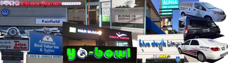 Examples of Excel Signs storefront signs and vehicle graphics